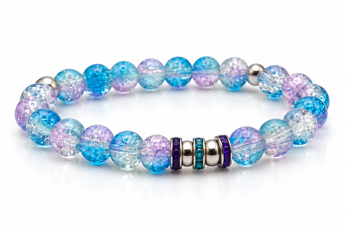 Renewed in His Grace Bracelet | Aqua & Lavender Crackle Glass Bracelet
