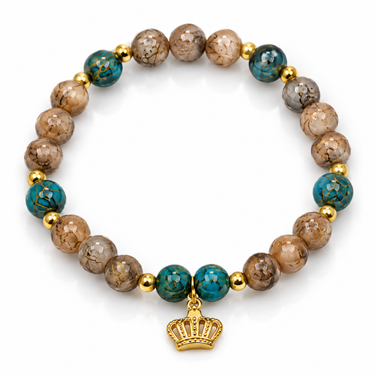 Crowned in Purpose Bracelet | Apatite Gemstone & Glass Bead Crown Charm Bracelet