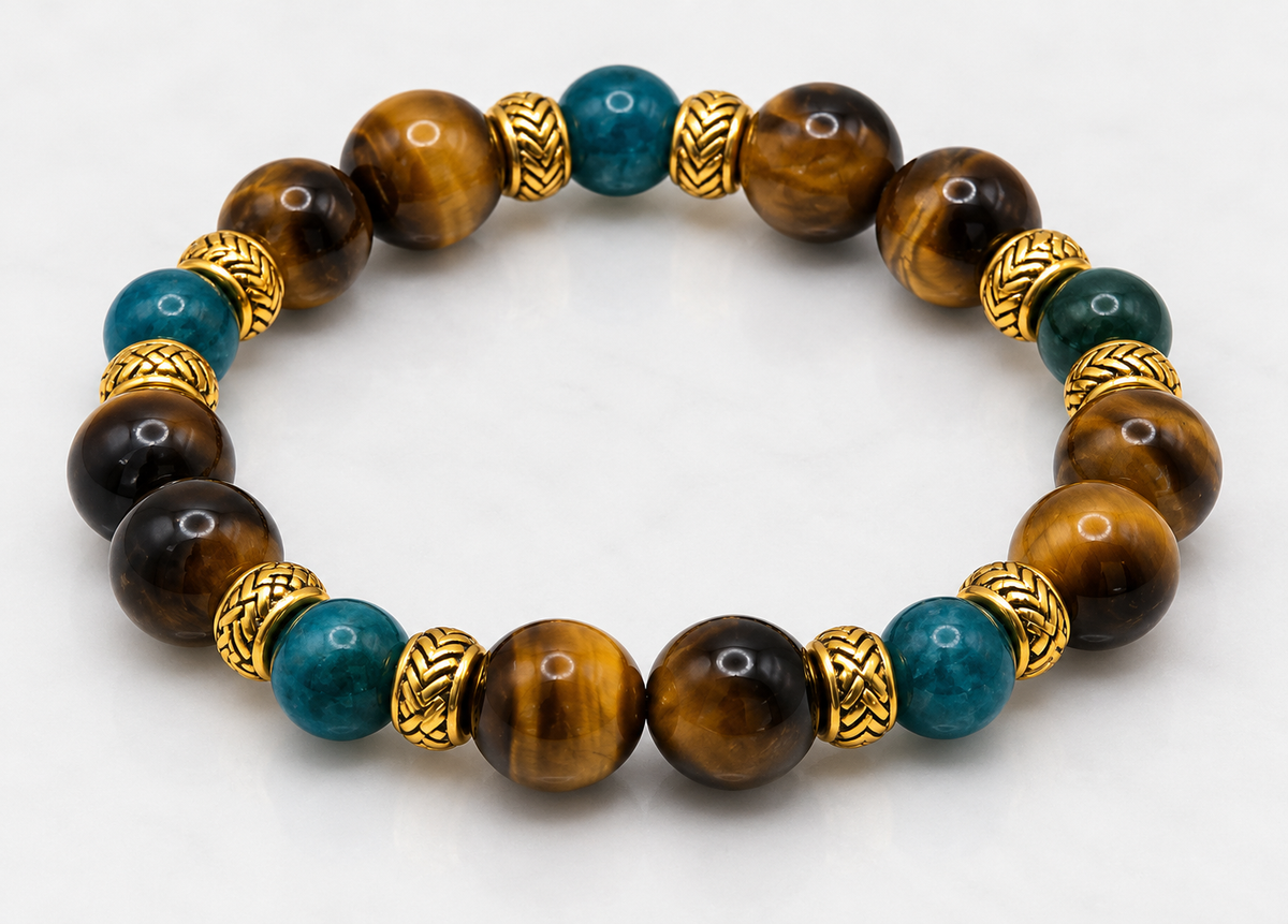 Rooted in Strength Bracelet | Men's Tiger's Eye & Apatite Gemstone Bracelet