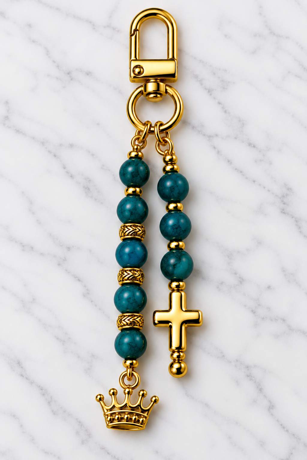 Crowned in Faith – Double-Strand Cross & Crown Bag Charm