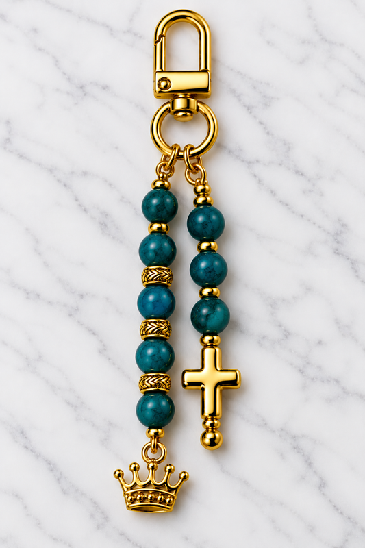 Crowned in Faith – Double-Strand Cross & Crown Bag Charm