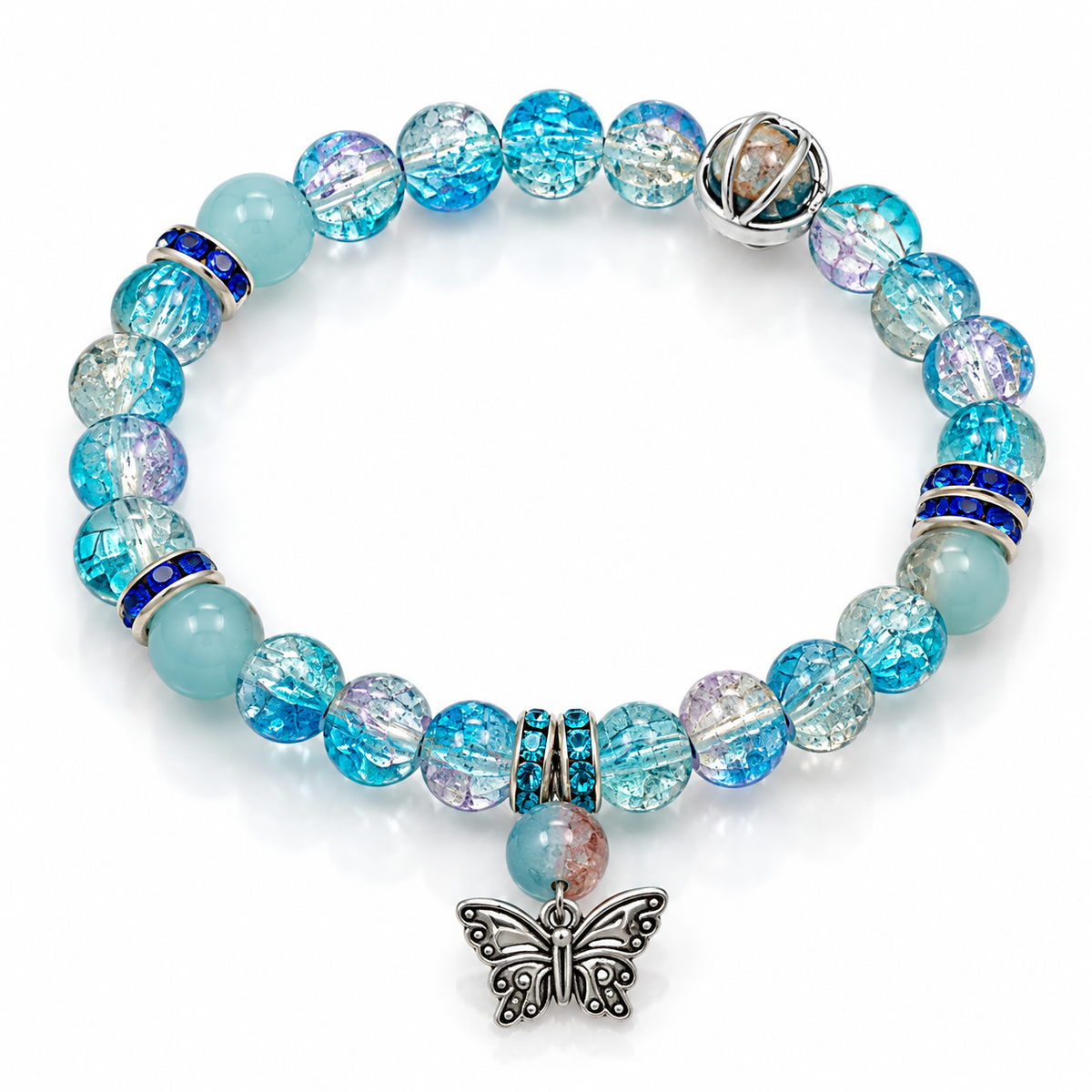 Beautifully Transformed Bracelet | Blue Crackle Glass Butterfly Bracelet