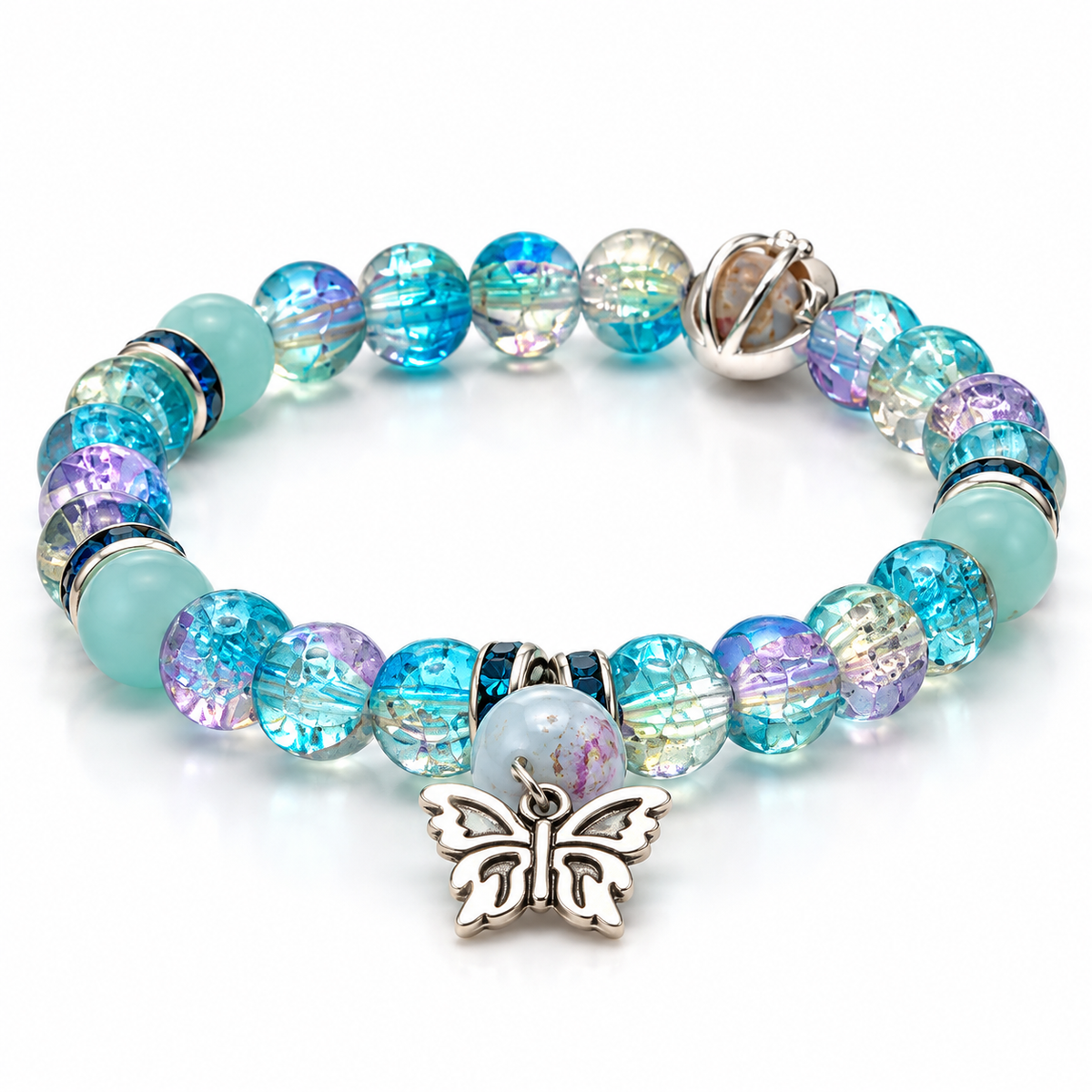 Beautifully Transformed Bracelet | Blue Crackle Glass Butterfly Bracelet