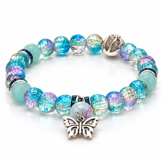 Beautifully Transformed Bracelet | Blue Crackle Glass Butterfly Bracelet